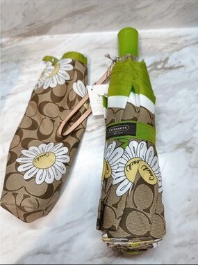 Coach Brown & Green Daisy Print Compact Umbrella